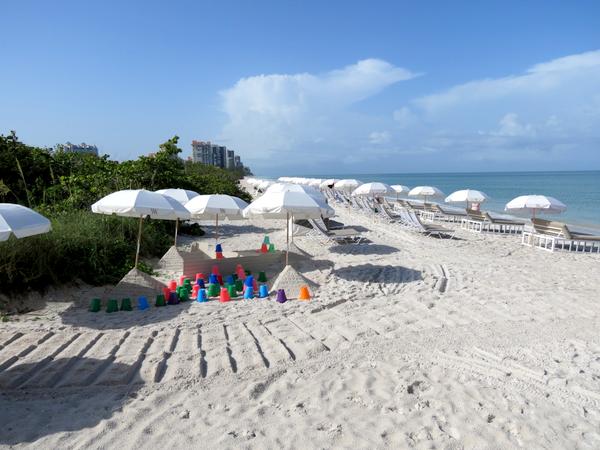 Clam Pass County Park beach umbrellas, Naples, Florida.