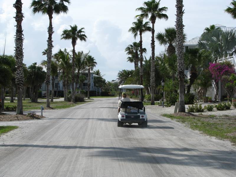 Transportation by golf cart in the Palm Island Resort.