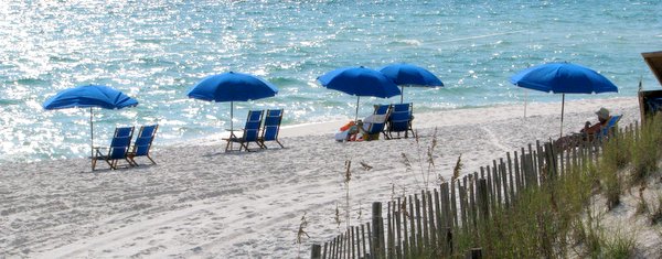 Florida panhandle beach with umbrellas. Santa Rosa Beach.